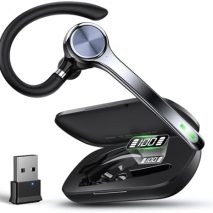 Ngsod Bluetooth Headset, Wireless Earpiece with Upgrade Noise Canceling Mic,500mAh Charging Case Support 72H Talking Time,Hand-Free Headphones with Mute Button for Computer Cell Phones Trucker Work