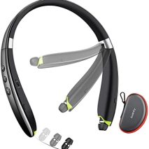 Bluetooth Headset, 2026 Upgraded Neckband Bluetooth Headphones with Retractable Earbuds, Noise Cancelling Stereo Earphones with Mic, Foldable Wireless Headphones for Sports Office with Carry Case